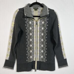 Vintage Cozy Fair Isle Nordic Full Zip Sweater Jacket Eddie Bauer Gray Women’s L